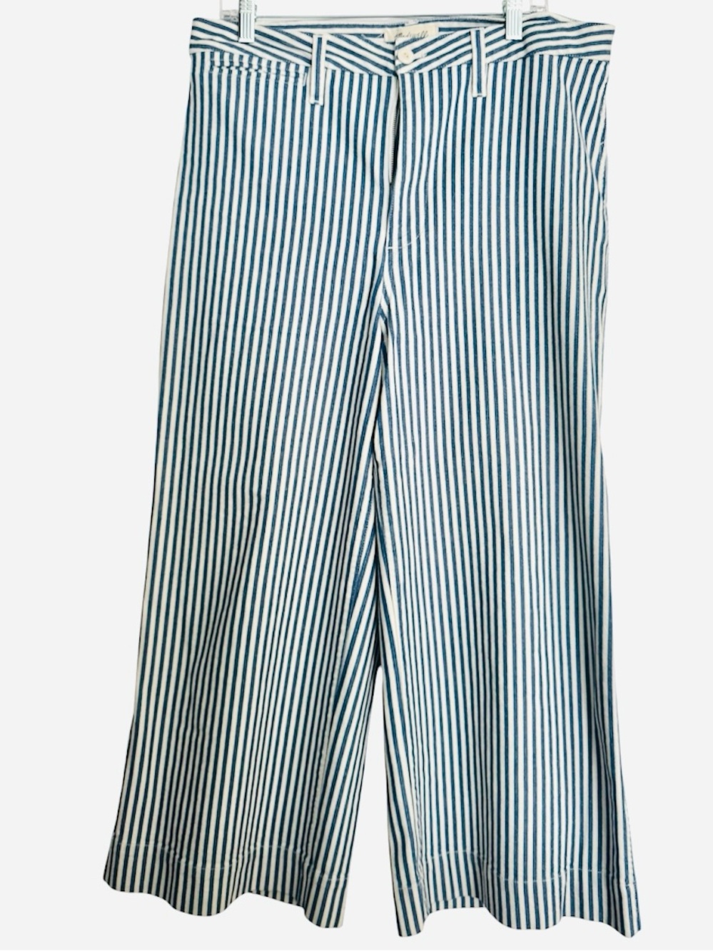Madewell Blue and White Vertical Stripe Emmett Wide-Leg Croo Pants